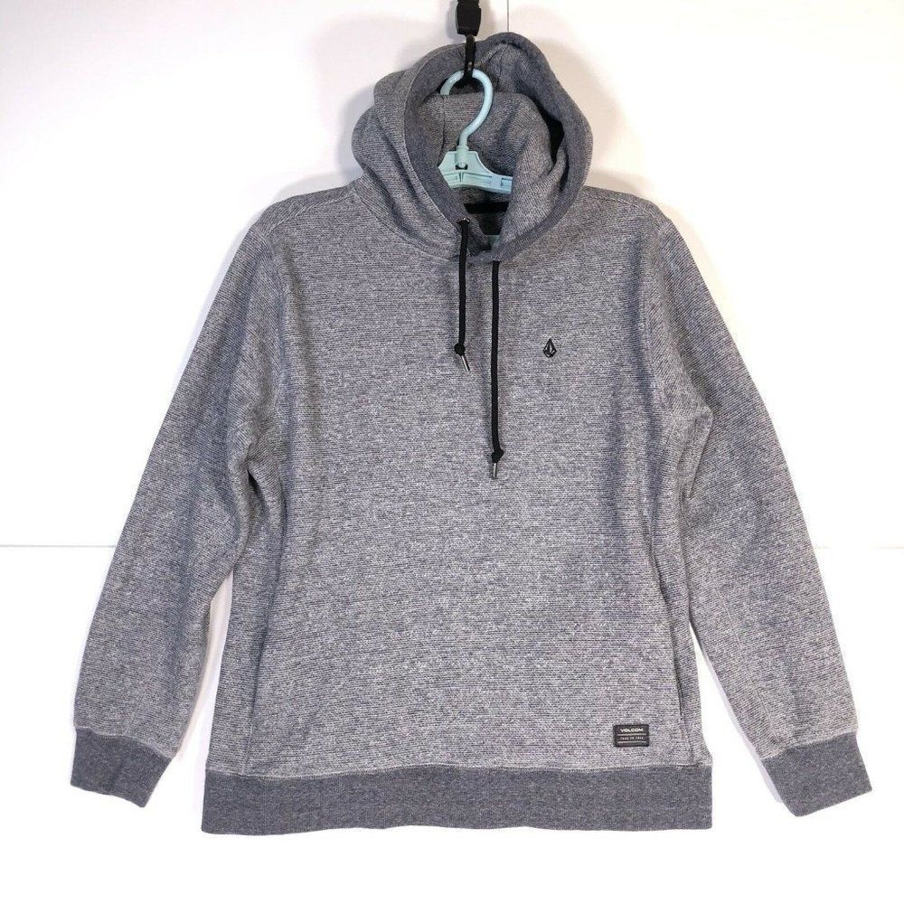 Volcom Gray Pullover Hoodie Mens Small Deep Side Pocket Drawstring Sweatshirt